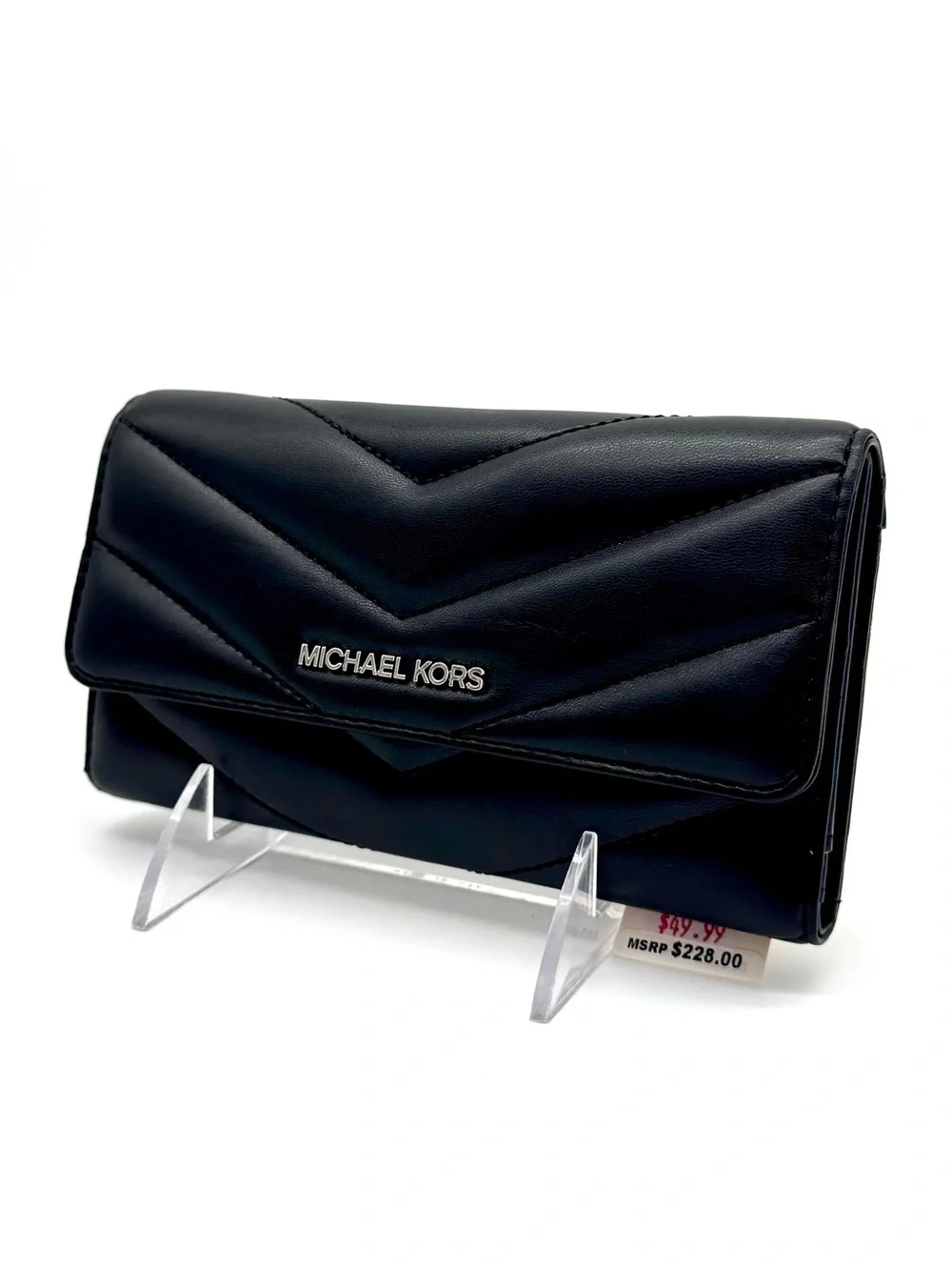 Michael Kors Large Quilted Trifold Wallet Black/Silver